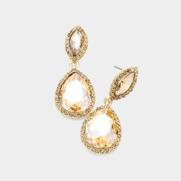 Marquise Lt Topaz Teardrop Gold Evening Earrings - Picture 1 of 6
